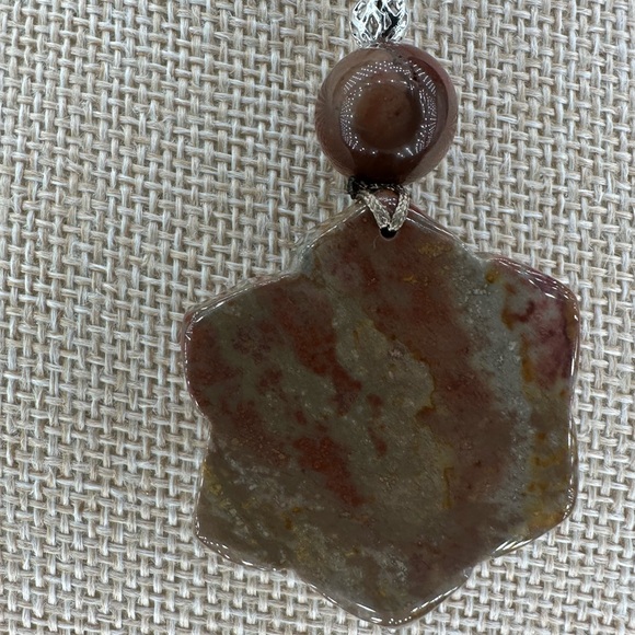 Polychrome Jasper Flower Pendant Necklace on Brown Rope - Picture 7 of 12